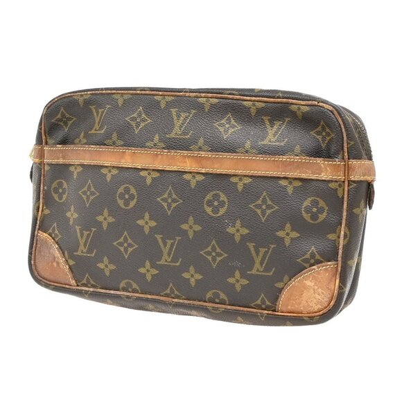 LOUIS VUITTON Compiegne 28 Clutch Hand Bag Monogram Leather Brown - Picture 1 of 16